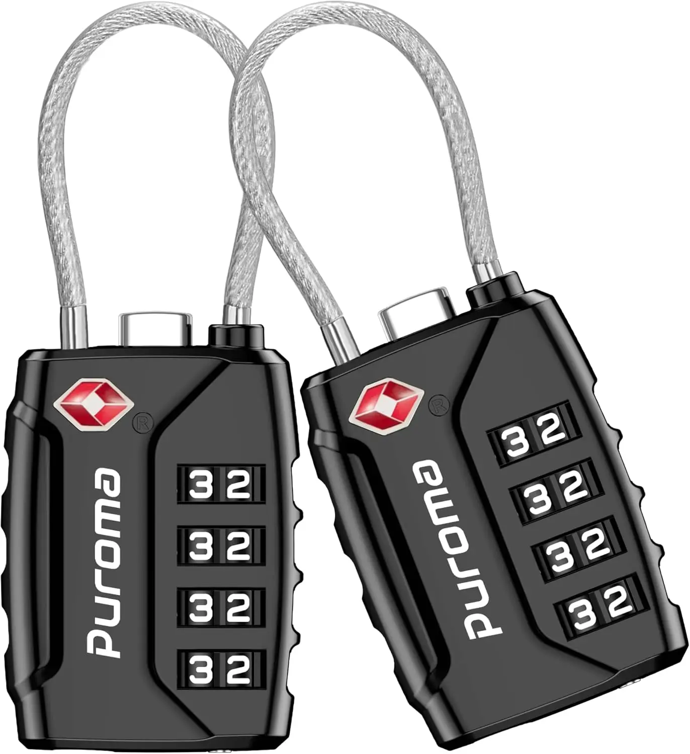 2 Pack TSA Approved Luggage Locks, 4 Digit Combination Travel Cable Locks Resettable Code Lock with Zinc Alloy Body for Suitcase, Toolbox, Backpack, Bag, Gym Locker (Black)