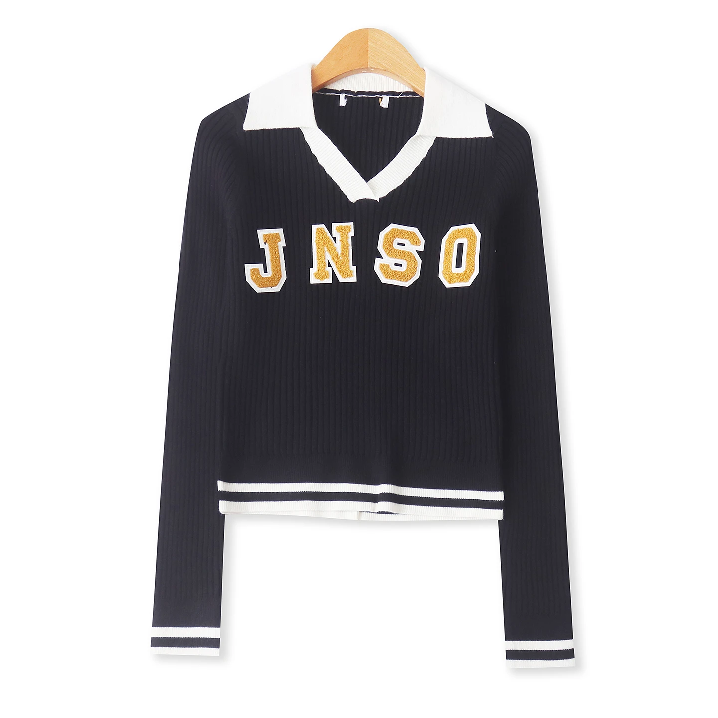 

College Sle Long Sve V-Ne Sweater Letter Patchwork Color Blo Striped Women's Pullover Spring Autumn New Arrival