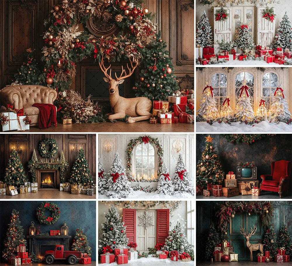 

Mehofond Photography Background Winter Christmas Window Fireplace Xmas Tree Children Family Portrait Decor Backdrop Photo Studio