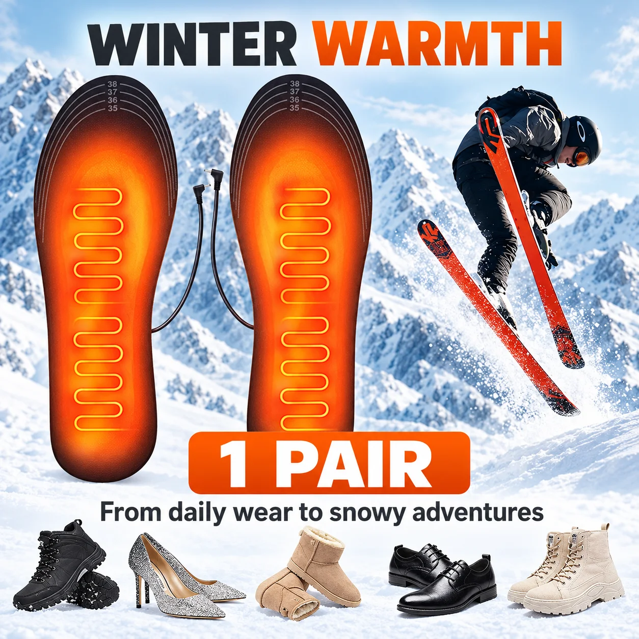 USB Heated Insoles Electric Foot Warmers Trim to Fit Heating Shoe Inserts for Winter Boots Skiing Hiking Outdoor Activities