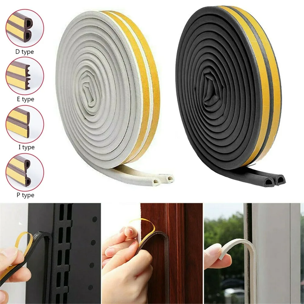 5/10m Collision Avoidance Seal Strip Gap Filler Soundproof Windbreak Rubber Foam Self-Adhesive DIPE Door Window Sealing Strip