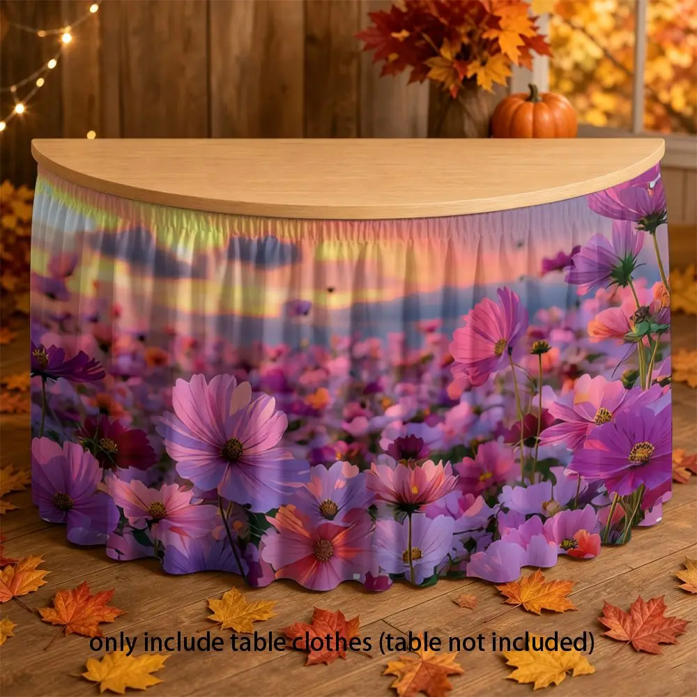 Tablecloth / Two-dimensional flat print, Bohemian style, bright Persian chrysanthemum field sunset printxzj