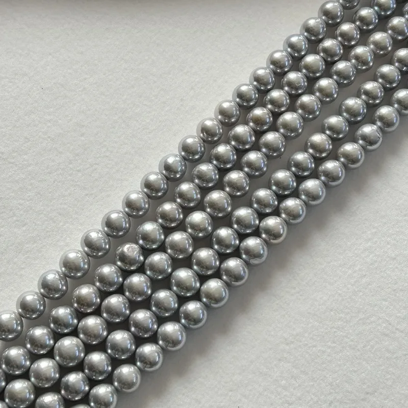 Natural 9-10mm Pearl Necklace, Linen Gray, Nearly Round, Slightly Flawed Finished Product Wholesale Silver Buckle