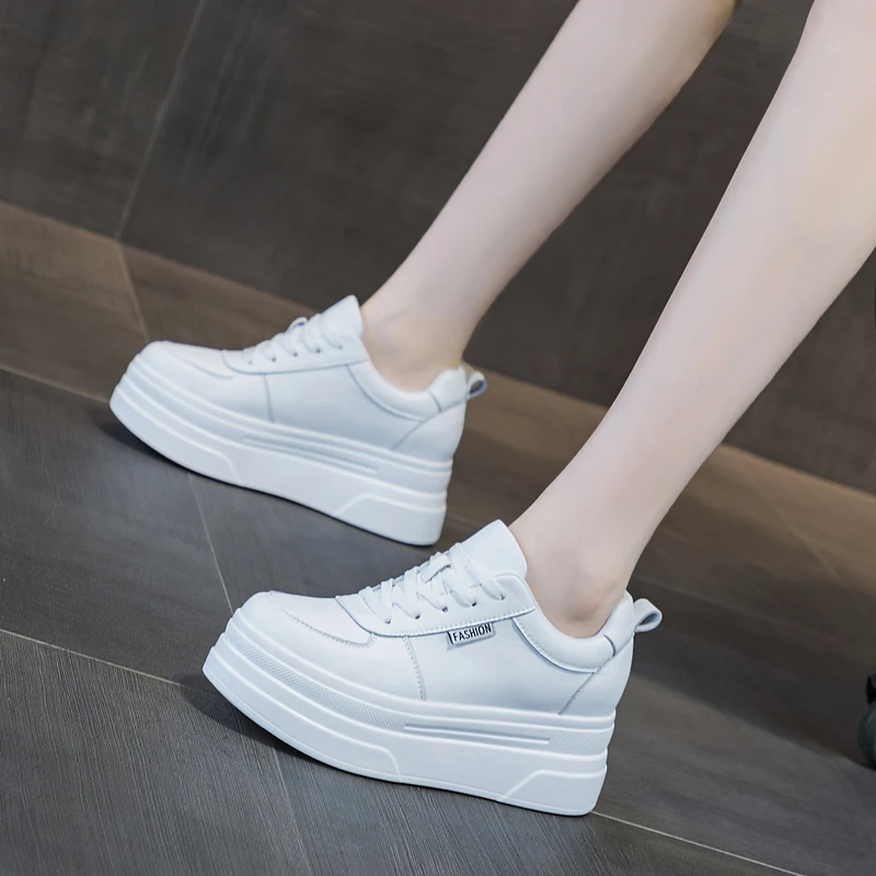 7cm Fashion Leather Autumn Spring Summer Casual Genuine Leather Platform Wedge Thick Vulcanize Lady Sports Shoes Sneakers Women