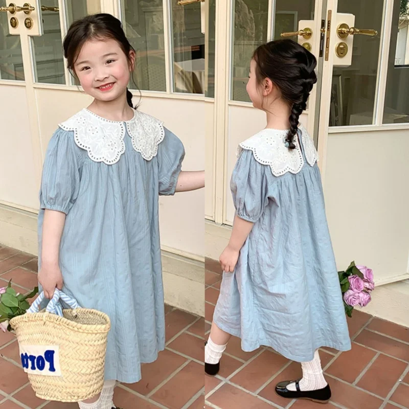 

Girls' Sweet Dress Summer Children's Lapel Princess Dress Children Shirt3-8One-Piece Delivery for Children's Clothing