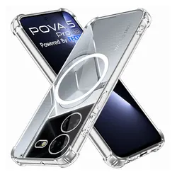 For Tecno Pova 5 Pro Case With Magnetic Wireless Charger Sticker Shockproof Clear Soft Silicone Phone Case for Tecno Pova5 Cover