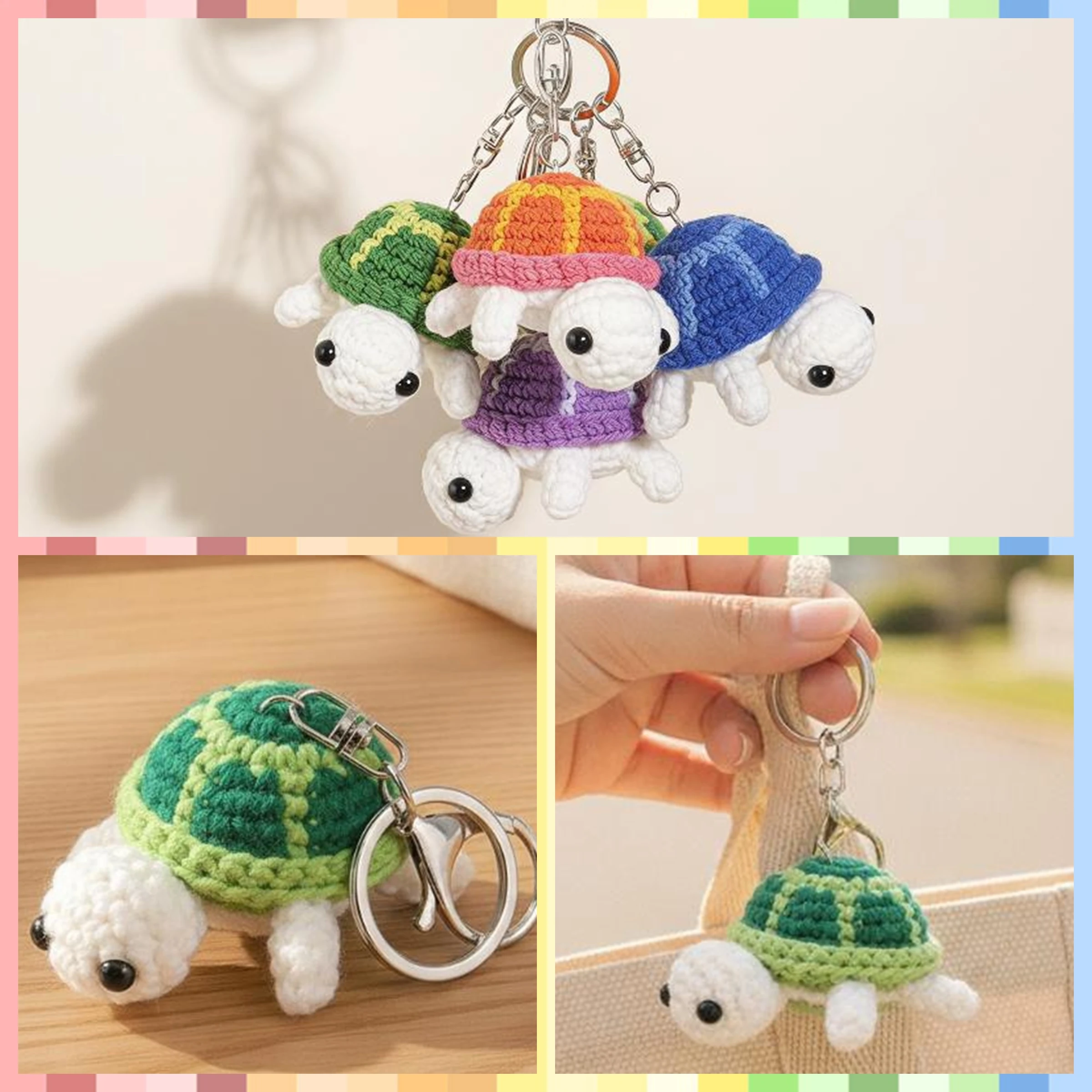Cute Crochet Turtle Plush Keychain Handmade Mini Pendant For Backpack Bag Car Keys Home Desk Decor Gift Accessory