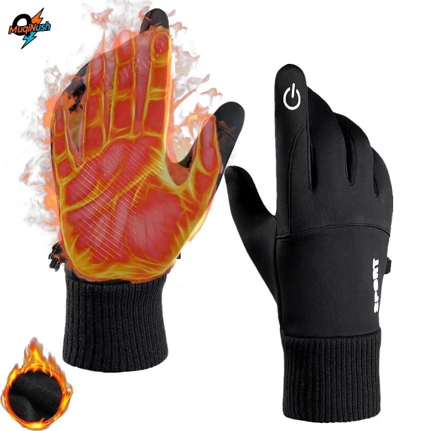 

MuqiNush Waterproof Thermal Sport Gloves Touch Screen Black Women Men Perfect for Cycling Running Driving Hiking Walking Working