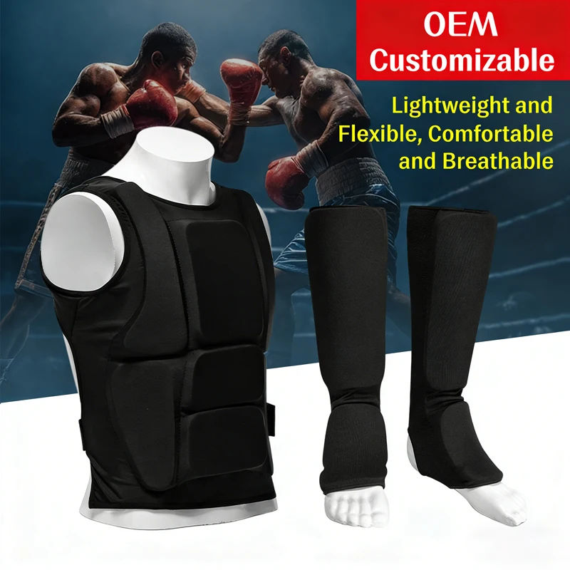 Sports Protective Set Karate Armor Chest Guard And Black Cotton Shin Guard Polyester Fabric Safety Protection Training Unisex