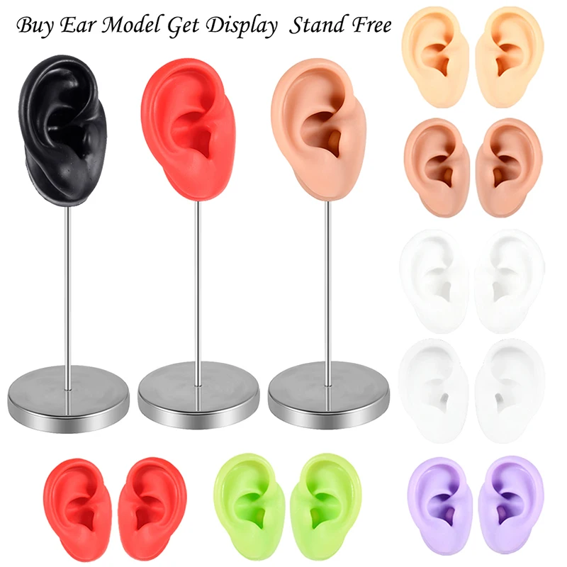 Modèle d'oreille humaine en silicone souple pour appareil auditif, simulation d'oreille, accessoires d'affichage, outils fuchsia, boucles d'oreilles d'affichage de bijoux