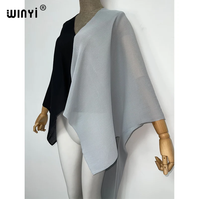 2022 Winyi Europa Sexy Kleur Bijpassende Vrouwen Kreukelontwerp Losse Boho Robe Lange Strand Cover Up Zomer Feest Elegante Jurk