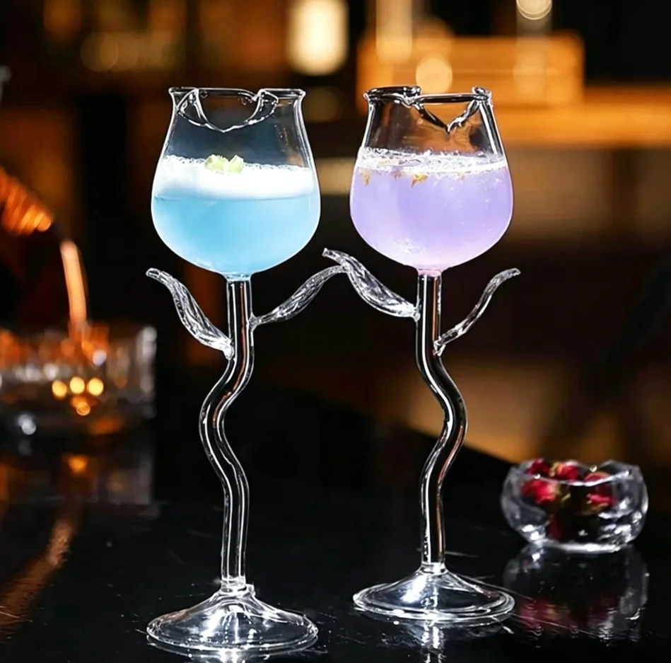1/2/4Pcs,Creative Cocktail Glasses Cups Rose Shaped Cocktail Glass Cup Juice Martini Glasses Cup For Home Bar Party