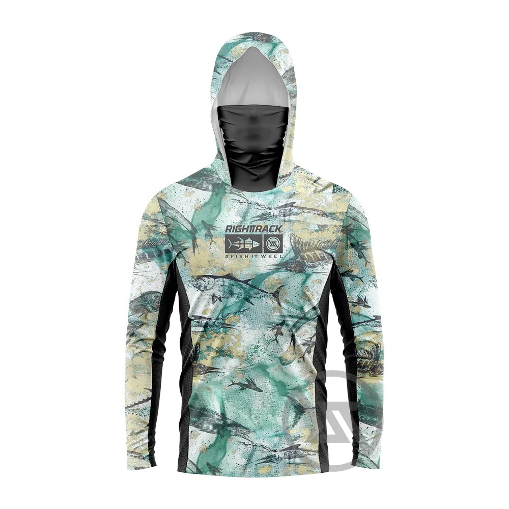 HotSale RIGHTTRACK Mask Hoodies Fishing Clothing UPF50+ UV Camouflage Hunting Climbing Camping Hiking Breathable Outdoor Apparel