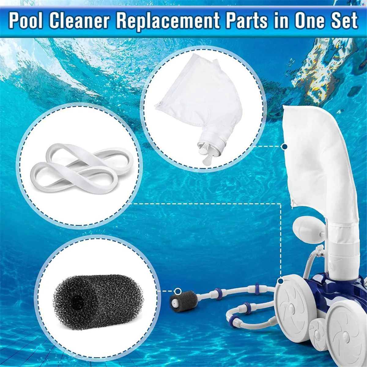 11Pcs Pool Cleaner Parts Include 2 Pool Cleaner Bags for Polaris 280 480,3 Tires 6 Sweep Hose Scrubber Replacement