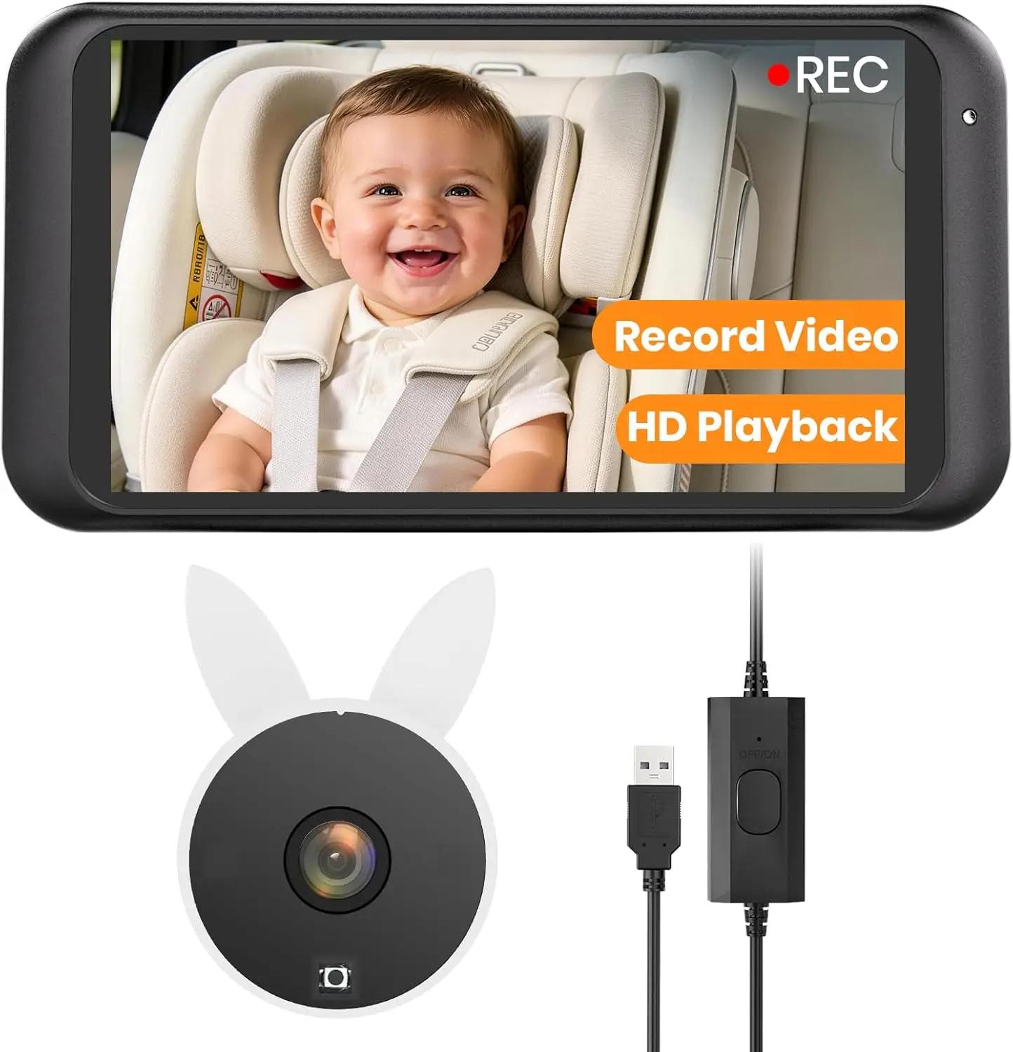 

4.5" 1080P HD Baby Car Monitor with Video Recording, IR Night Vision, USB Plug & Play for Infant Car Seat