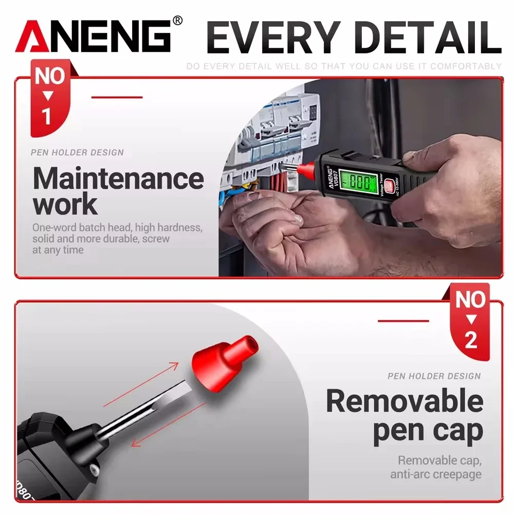 ANENG VD807 cyfrowe detektory napięcia elektryczny Tester Pen AC 24-300V przenośny śrubokręt wskaźnik NCV narzędzia elektroprobeowe