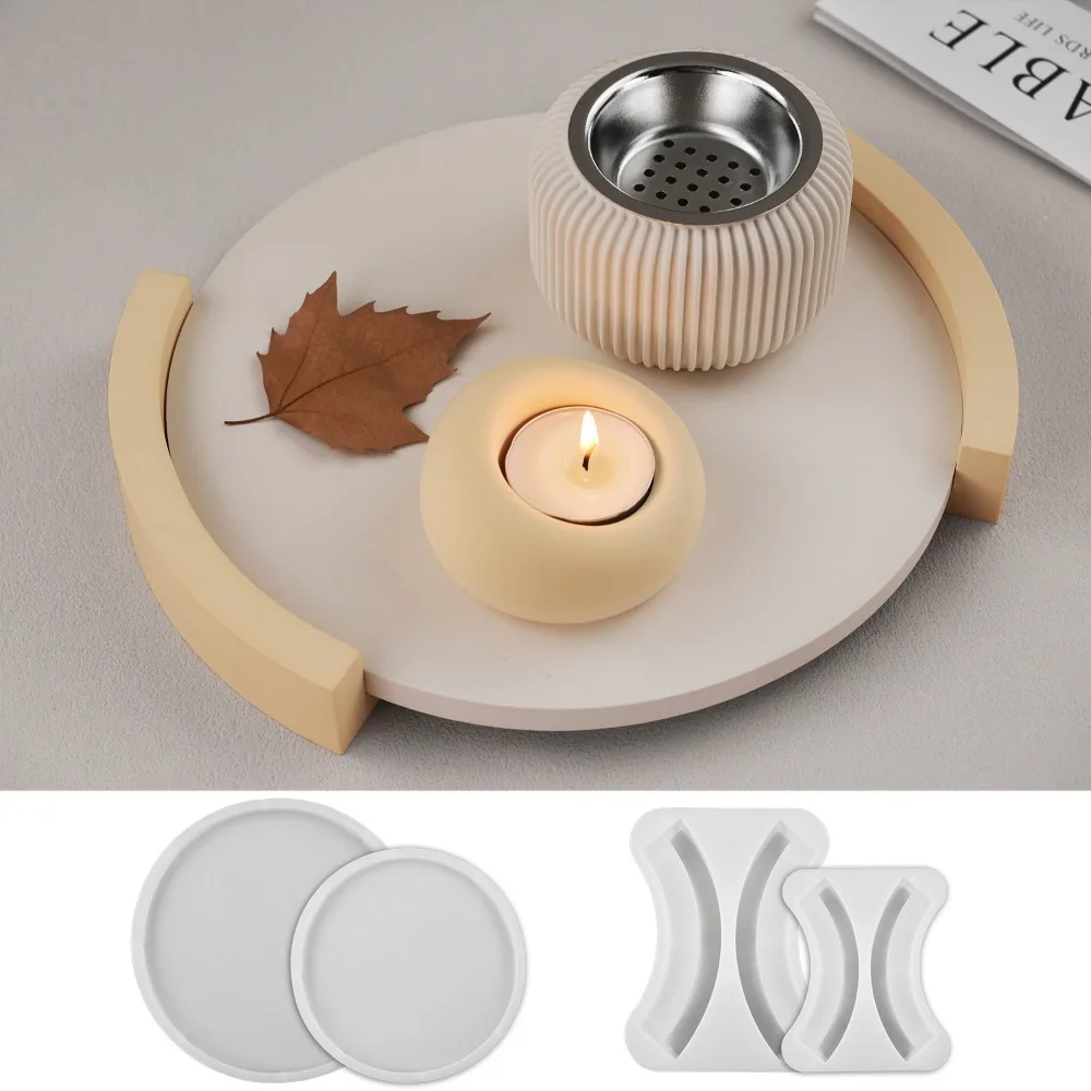

Round Tray Clay Silicone Molds DIY Flowerpot Base Candle Holder Tray Plaster Concrete Cement Mould Storage Pallet Resin Mold