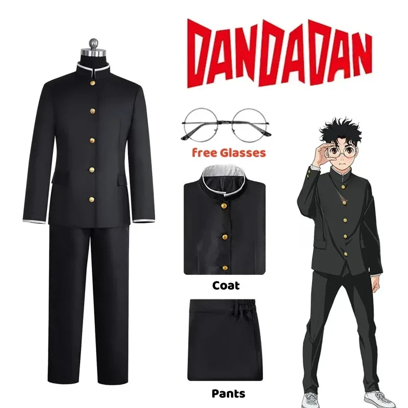 Anime Ken Takakura Costume Cosplay Dandadan Uniforme scolastica Occhiali Giacca nera Gakuran Outfit Donna Uomo Costume di Halloween