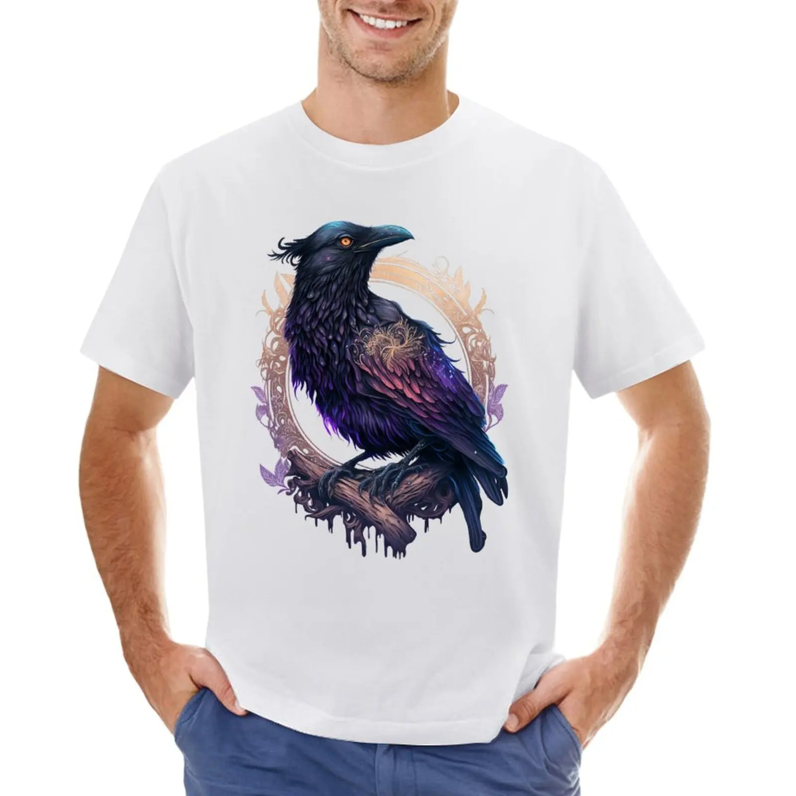 Highly Detailed Vivid Magical Raven - Blackbird - Crow T-shirt customs aesthetic clothes t shirts men