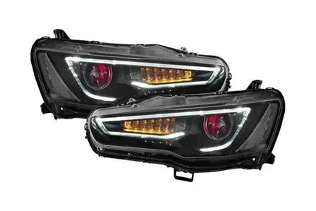 2 Stück LED-Scheinwerfer-Set für Mitsubishi Lancer 2008-2017 Limousine, getönt, Voll-LED, direkte Montage, Plug-and-Play, IP67 wasserdicht, Auto