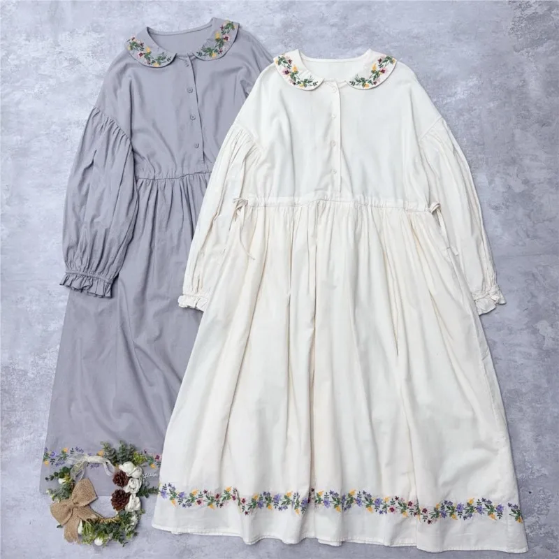 

Новое хлопково-льняное платье Johnature с вышивкой и регулируемой талией, длинное платье свободного кроя с длинными рукавами в винтажном стиле для женщин