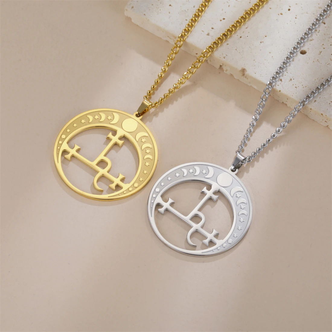 EUEAVAN ليليث شيطان ختم قلادة الفولاذ المقاوم للصدأ خمر الشيطان سليمان رمز قلادة المختنق تميمة المجوهرات هدية بالجملة