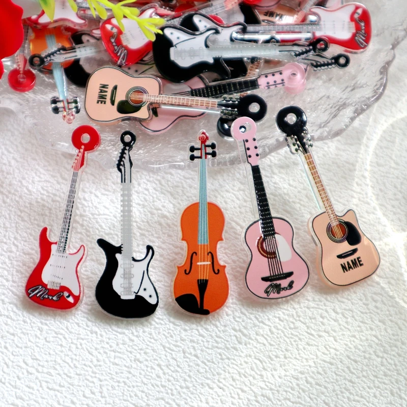 10PCS Pop Instrument Acrylic Pendant Double-Sided Violin Guitar Charm DIY Necklace Bracelet Keychain Dangle Decoration Accessory