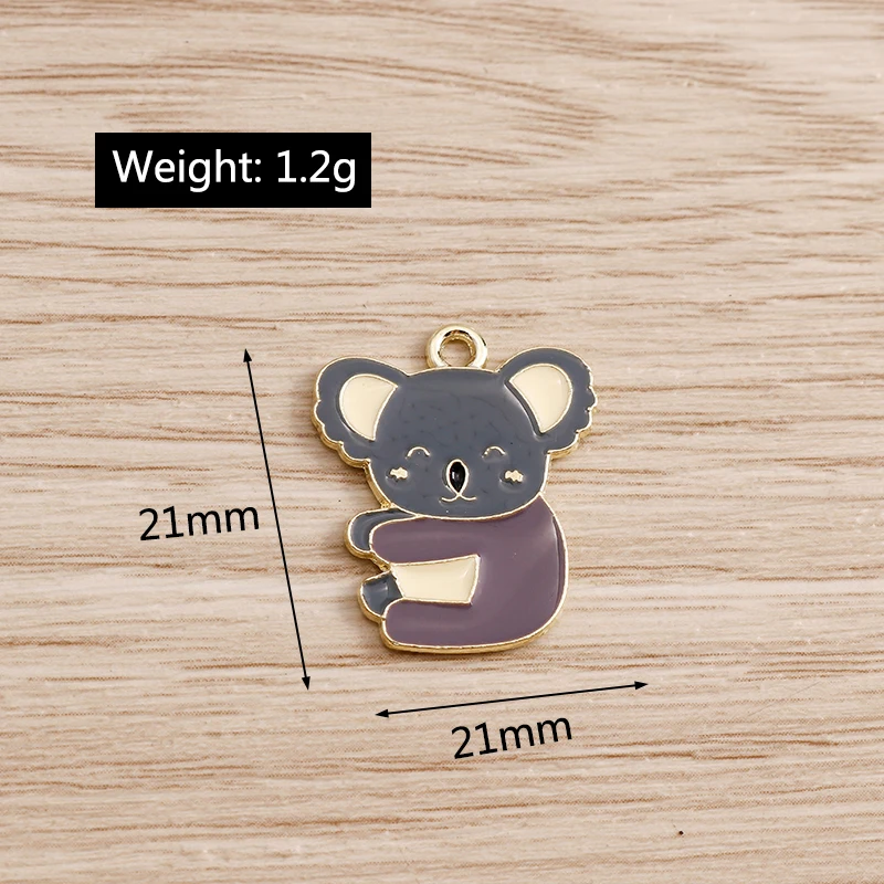 10pcs 21x21mm Cartoon Enamel Animal Koala Charms Pendants for Jewelry Making DIY Earrings Necklace Handmade Crafts Accessories