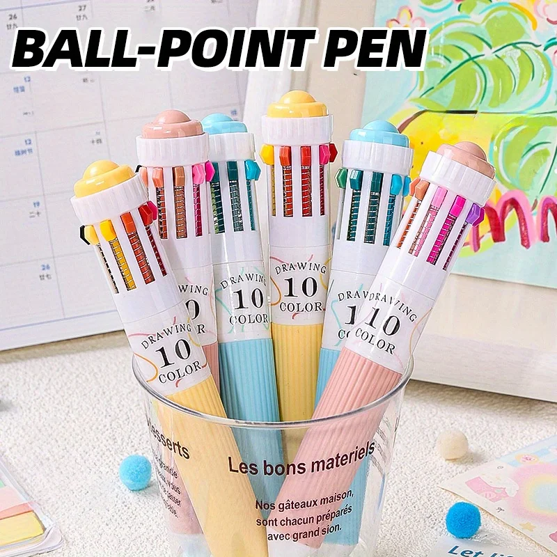 

3pcs Cute 10 Color Ballpoint Pens, 0.8mm Multi-Button Colored Pens, Ideal for Student Drawing, Daily Marking, Office Supplies