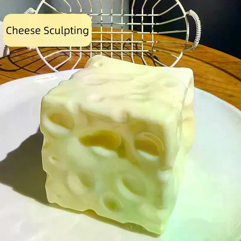 /GJ/Large Moldable Squeeze Ball Giant Cheese Cube Stress Ball Non Rebound ASMR Sensory Christmas Stress Relief Gift 1Pcs