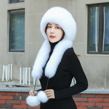 الشتاء الفراء قبعة للنساء الثعلب الطبيعي الفراء الروسية Ushanka القبعات سميكة الدافئة رقيق الإناث الذيل قبعة موضة غطاء للأذنين قبعات من الفرو الحقيقي