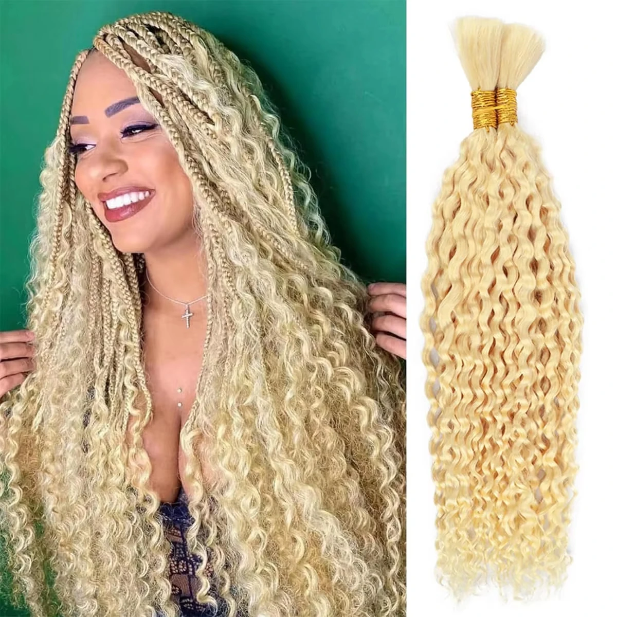 20 22 Inches Deep Wave Bulk Human Hair For Braiding 613 Blonde Bulk Human Hair Unprocessed 1 2 3 Bundles Human Hair Extensions