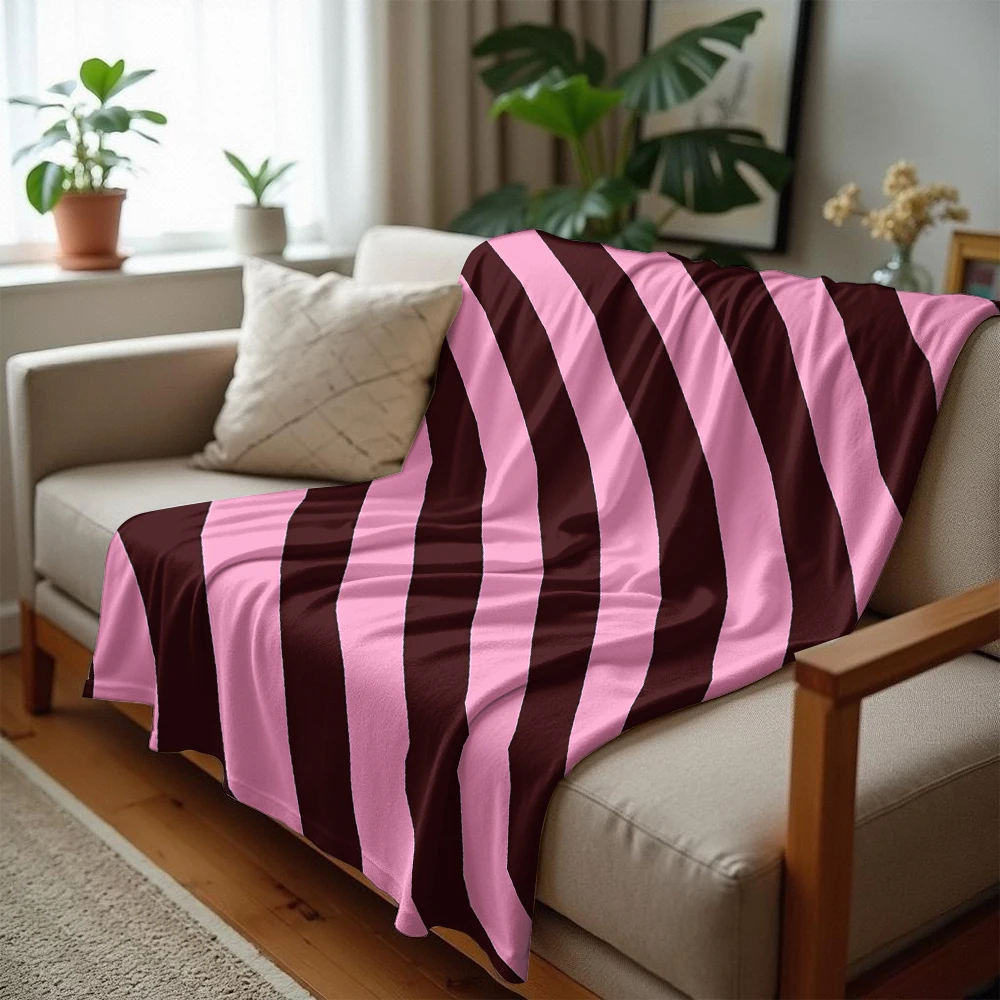 Burgundy & Blush Diagonal Stripe Cartoon Anime Print Flannel Blanket Soft Warm Throw for Kids Bedroom Sofa Bed Christmas Office