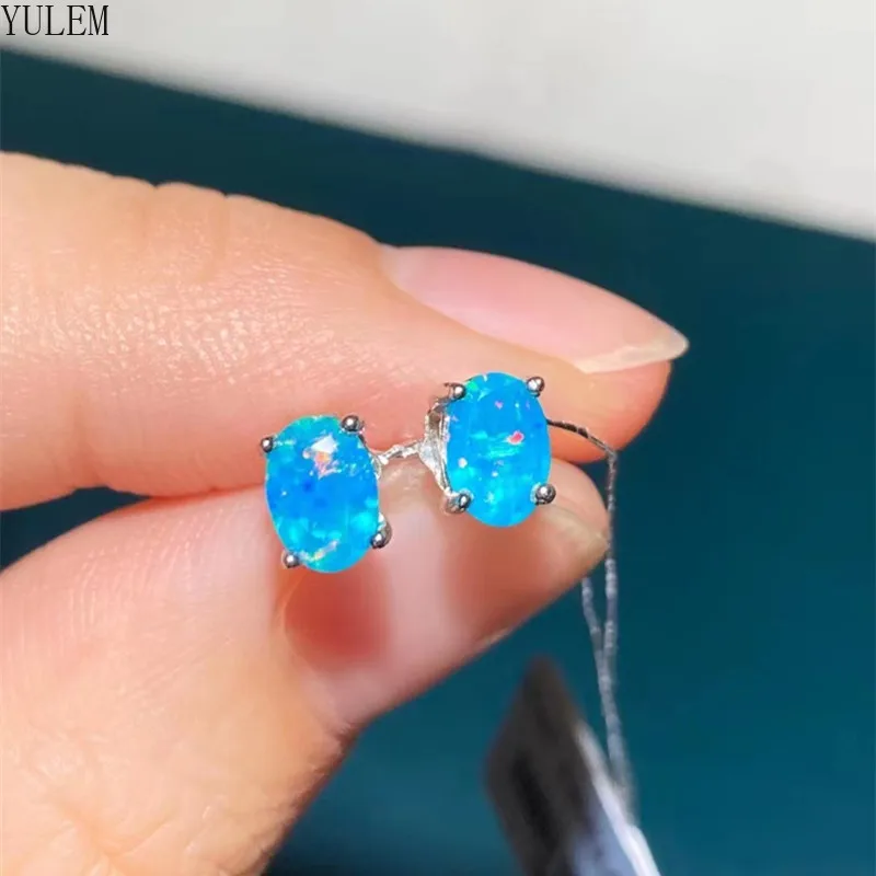 YULEM Natural Stone Opal Earrings S925 Silver Lucky Hope Studs Earring Lover Colorful Jewerly for Women Gift High Quality