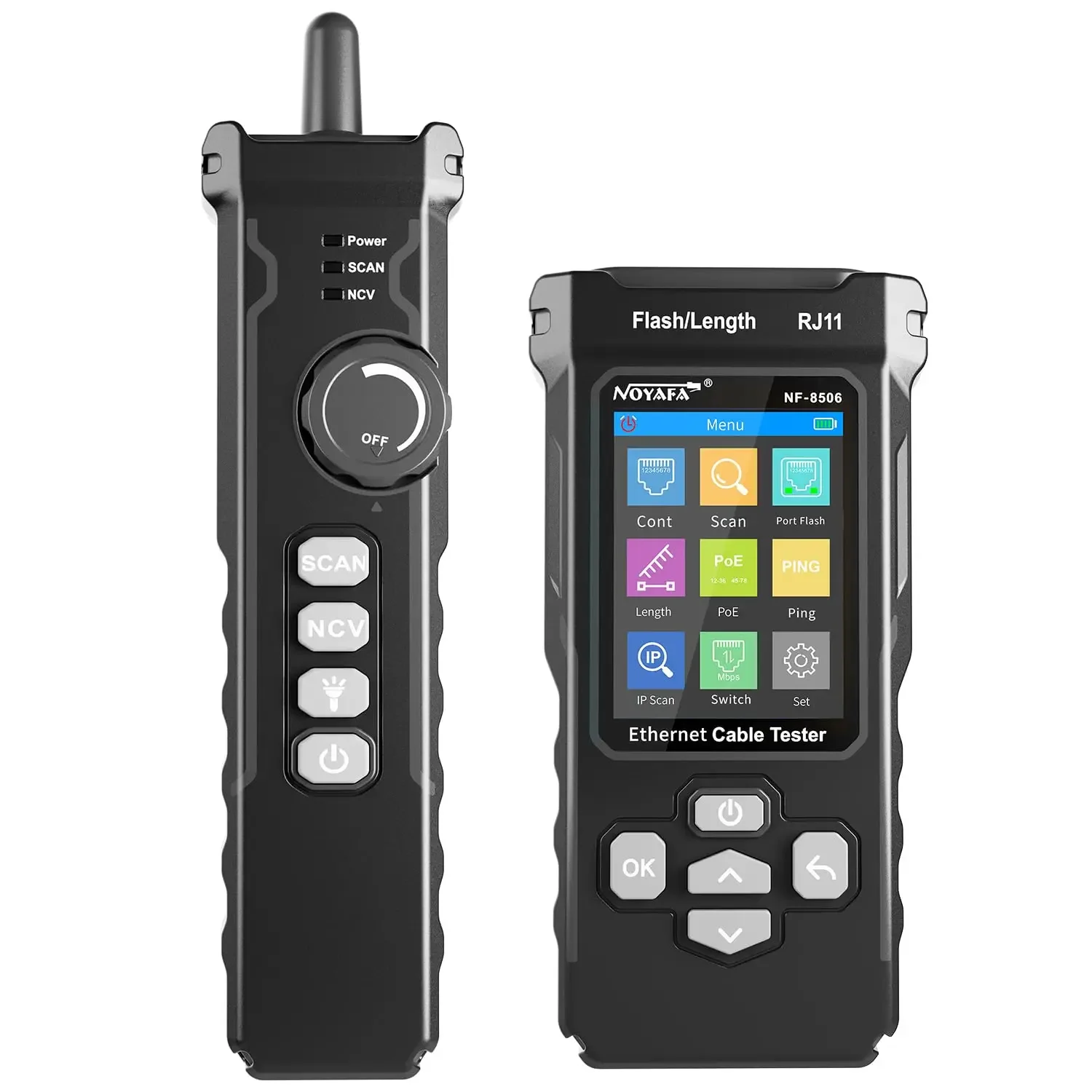 NF-8506 Network Cable Tester with IP Scan, TDR CAT5 CAT6 Ethernet Cable Tester, PoE PingTest, Network Rate Test, Port Fla