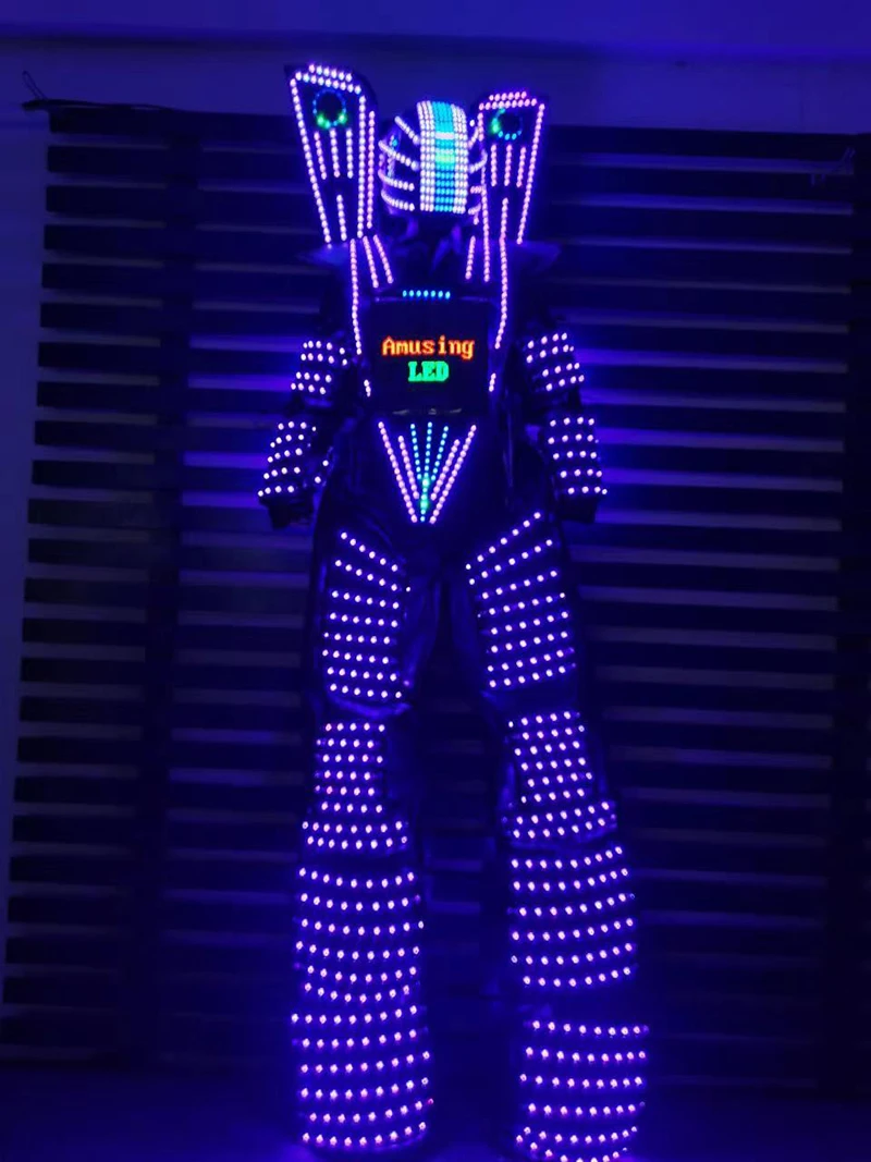 Traje LED Robot Costume led Clothes Stilts Walker Costume LED Suit Costume Helmet Laser Gloves