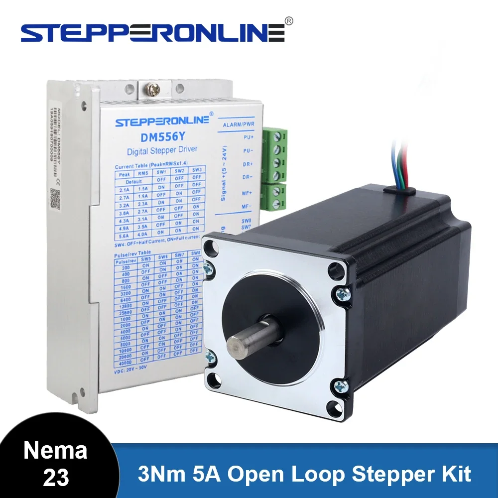

STEPPERONLINE Nema 23 Драйвер шагового двигателя Комплект ЧПУ 3 Нм 5А 57x100 мм и драйвер DM556Y 1,7-5,6 А постоянного тока 20 В-50 В для гравировального станка с ЧПУ