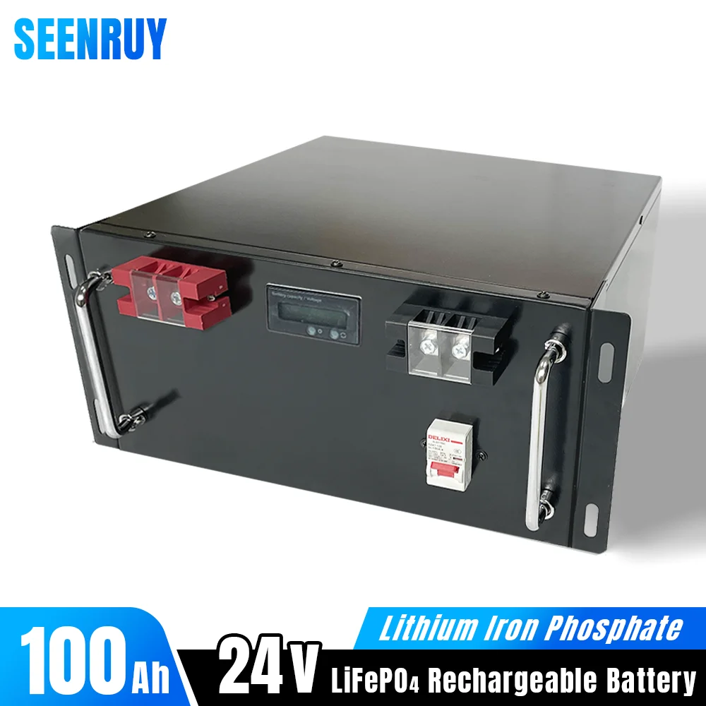 

24V 100Ah Lifepo4 Battery Pack Deep Cycle Built-in BMS Optional Bluetooth for RV Solar AGV Campers Backup Energy