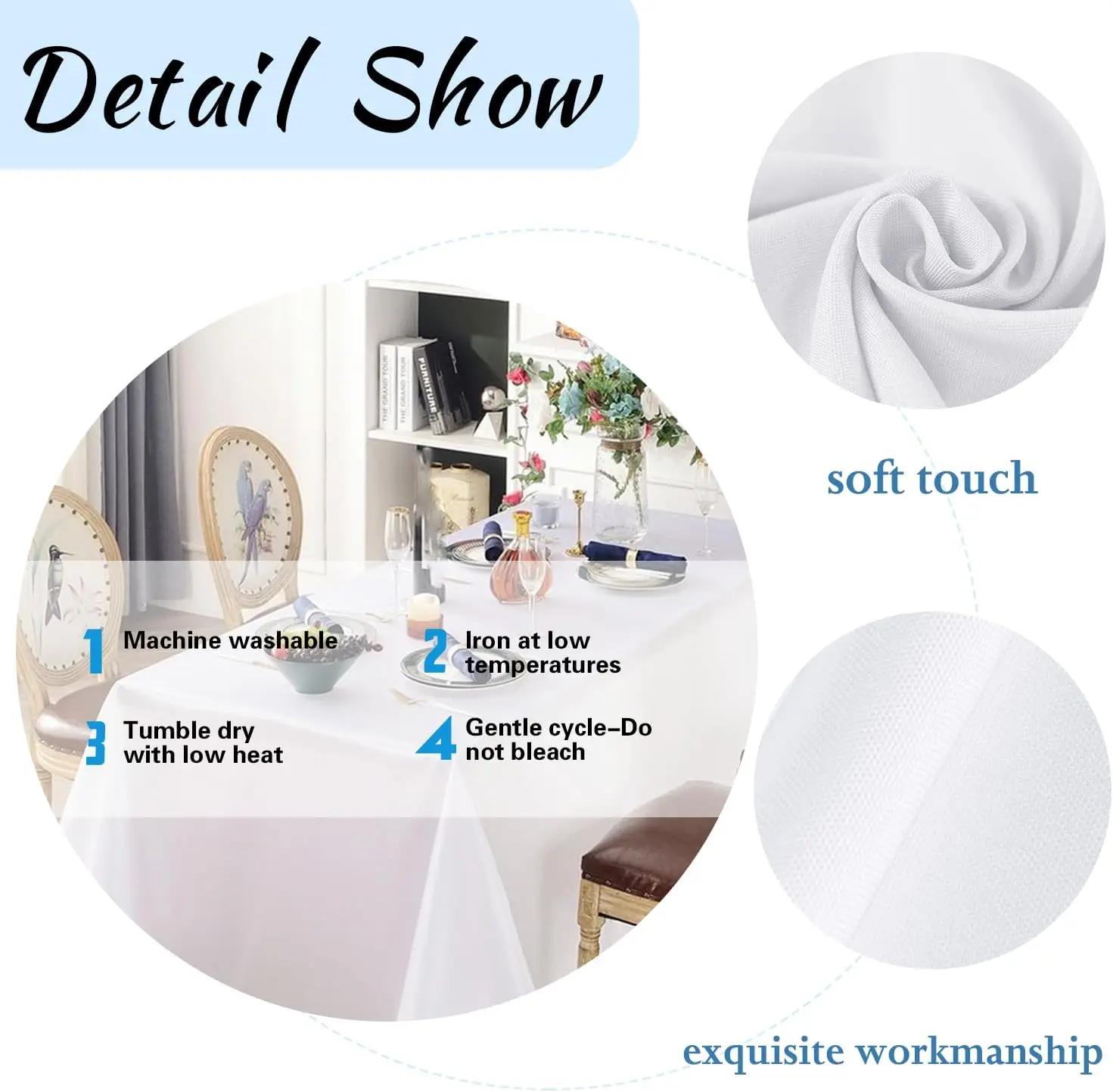 

6 Pack White Table Cloth Rectangle 60 x 126 Inch Tablecloths for 6 Foot Rectangle Tables. Stain and Winkle Resistant Polyester