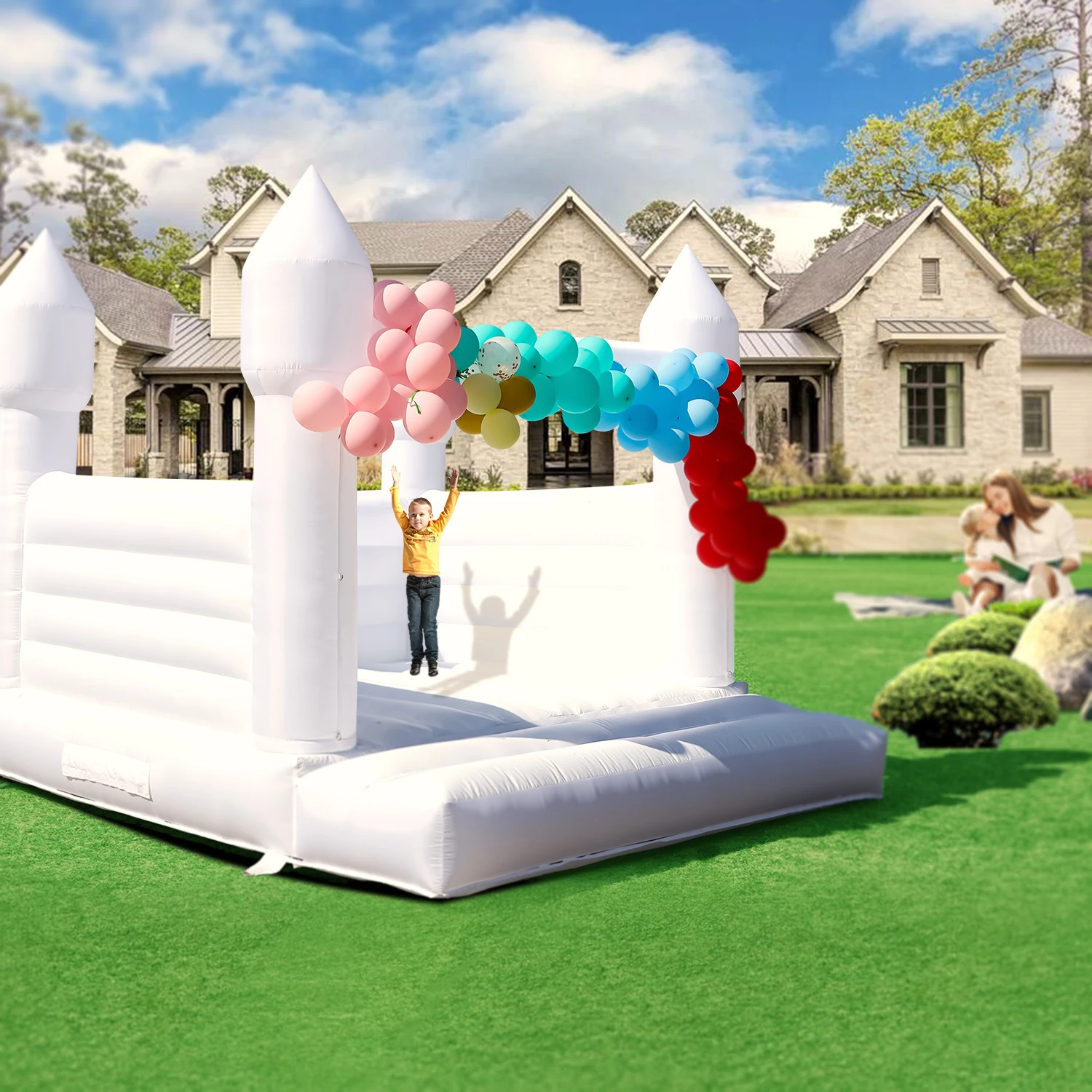Aire de jeux pour enfants, jouets pour enfants 13x12 pieds, maison gonflable géante blanche, château gonflable en PVC pour fête de mariage
