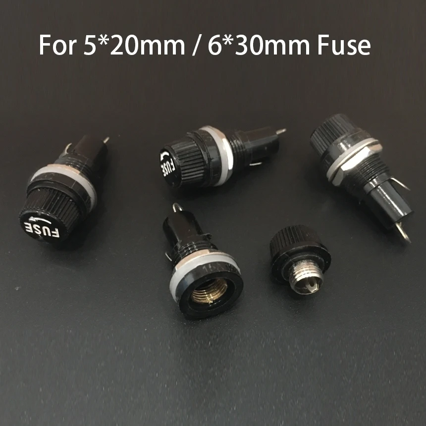 5*20mm 5x20mm 6*30mm 6x30mm Black Glass Tube Fuse Socket 10A/250V 15A/125V AC Panel Mounting Locking Nut Insurance Fuse Holder