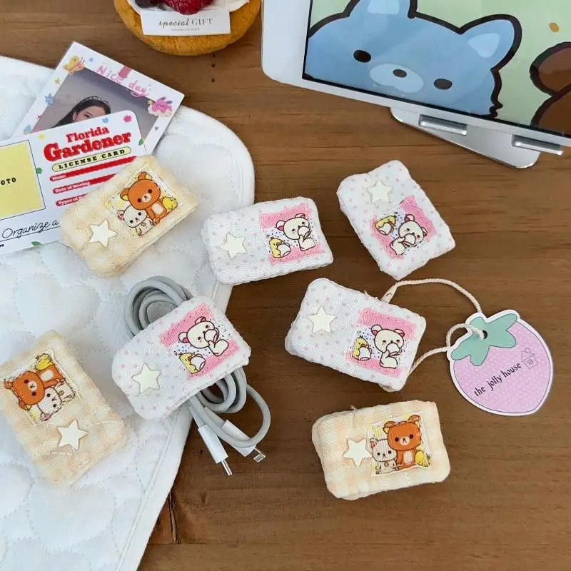 

Hot Sale Cartoon Bear Data Cable Cloth Storage Holder Cute Rilakkuma‌/Mashumaro Charging Cable Organizer Power Line Storage Tool