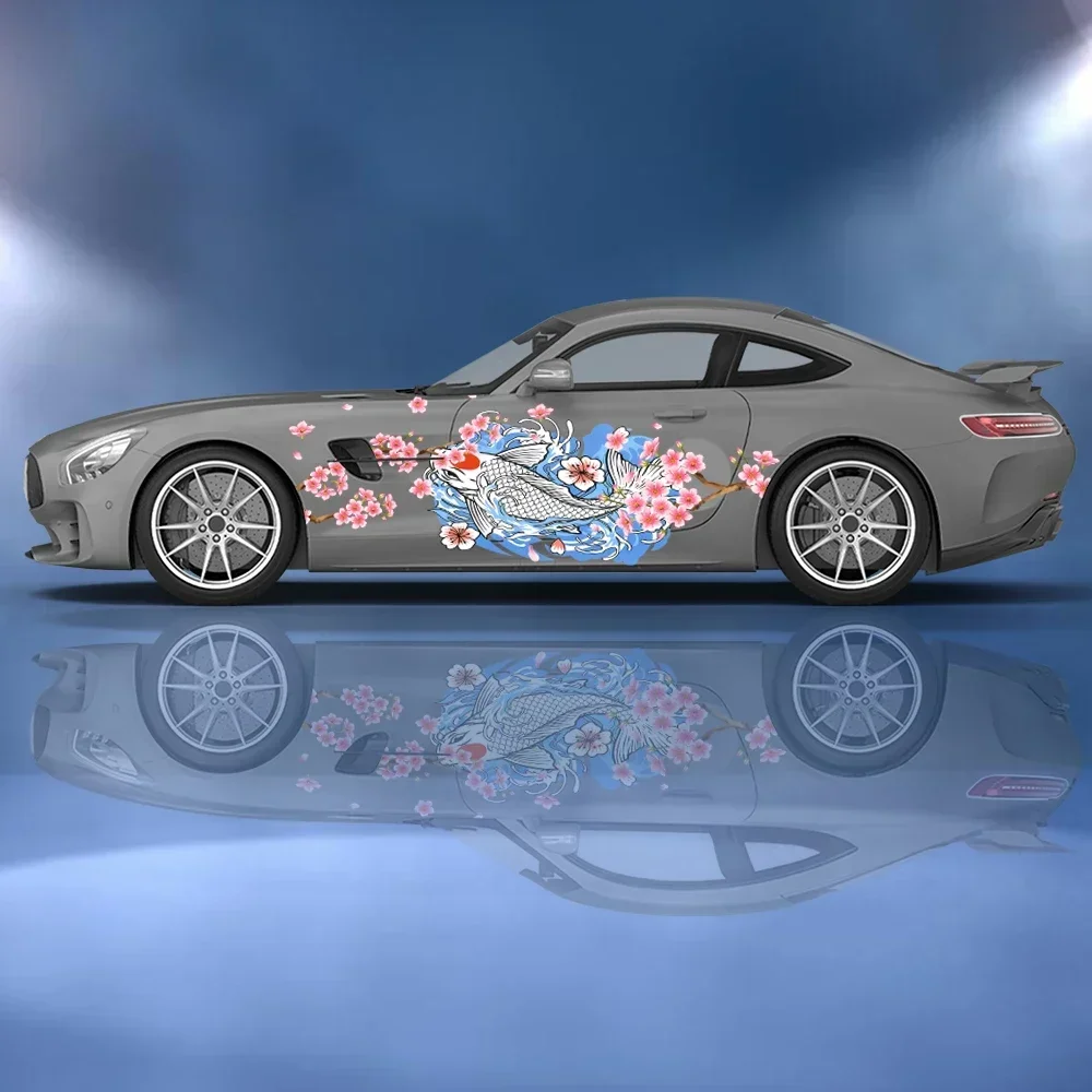 

koi carp flower Body Side Sticker Universal Vinyl Self-Adhesive Decorative Accessories Paint Wrap Car Decal Sticker