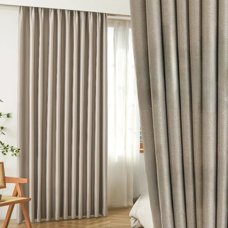 Nordic Minimalist Double-sided Linen Full Shading Curtain Finished Product Bedroom Soundproof Solid Cotton and Linen Curtains