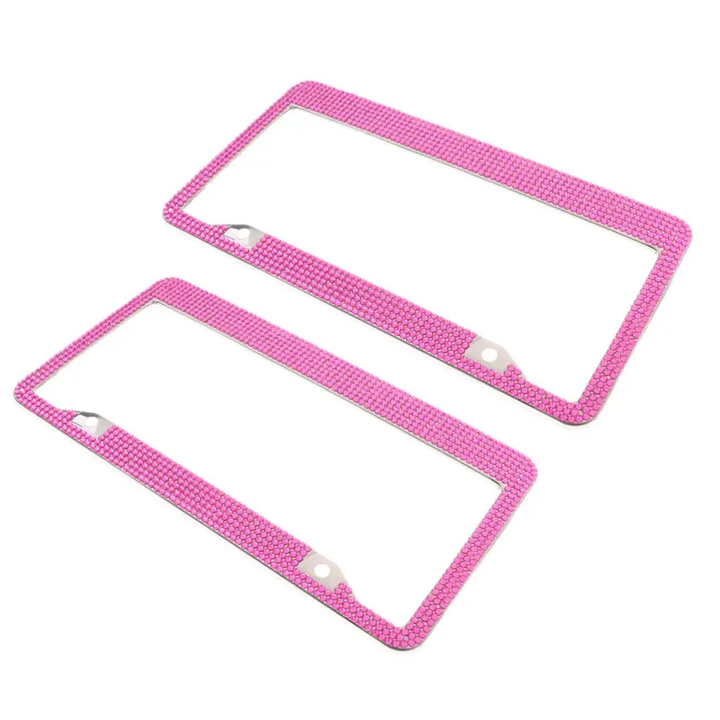 

Bling Rhinestone License Plate Frame Chrome Plated Stainless Steel Frame Slim Design for Universal Car Plates Holder