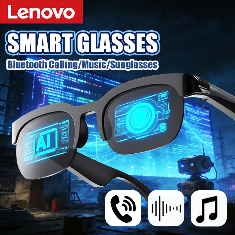 

Умные очки Lenovo с ИИ-переводом, воспроизведением музыки, Bluetooth-звонками, записью разговоров, смарт-солнцезащитные очки для мужчин и женщин, новинка 2026 года