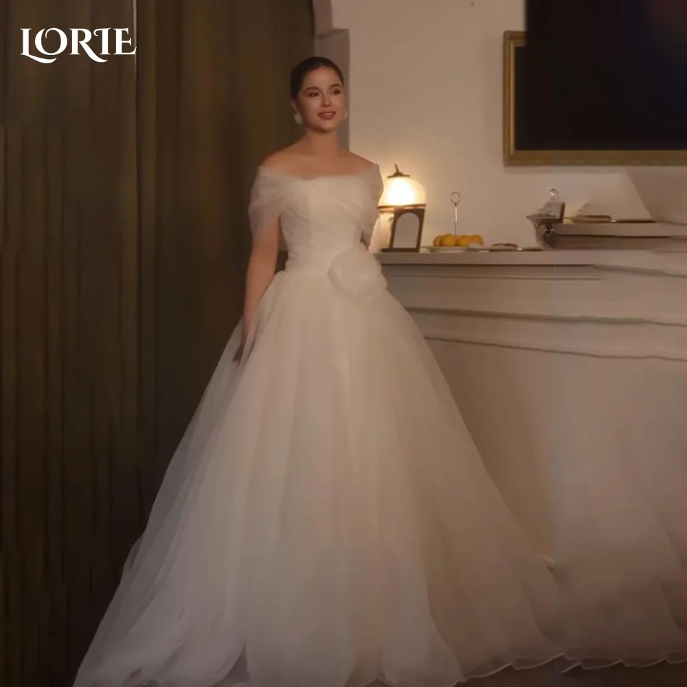 

LORIE Tulle Flower Wedding DressesOff Shoulder A-Line Illsion Pleats Elegant Bridal Gown Princess Party Dress Customized 2026