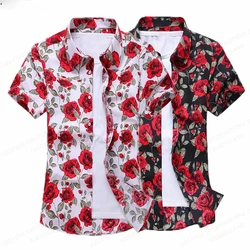 Summer Floral Hawaiian Shirts Men Fashion Short Sleeve Shirt Flower Blouse Turn Over Collar Casual Lapel Camisas Men's Clothing