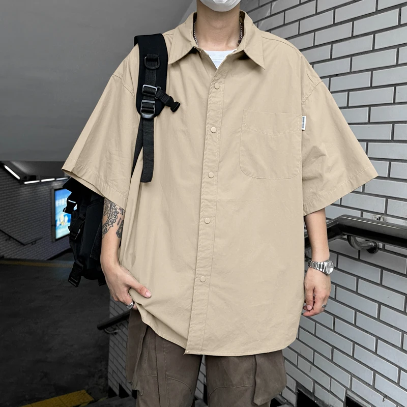 

Retro Hong Kong Sle Men's ort Sve Casual irt Summer Loose Harajuku Trendy Workwear Five-Quarter Sve Top Coat