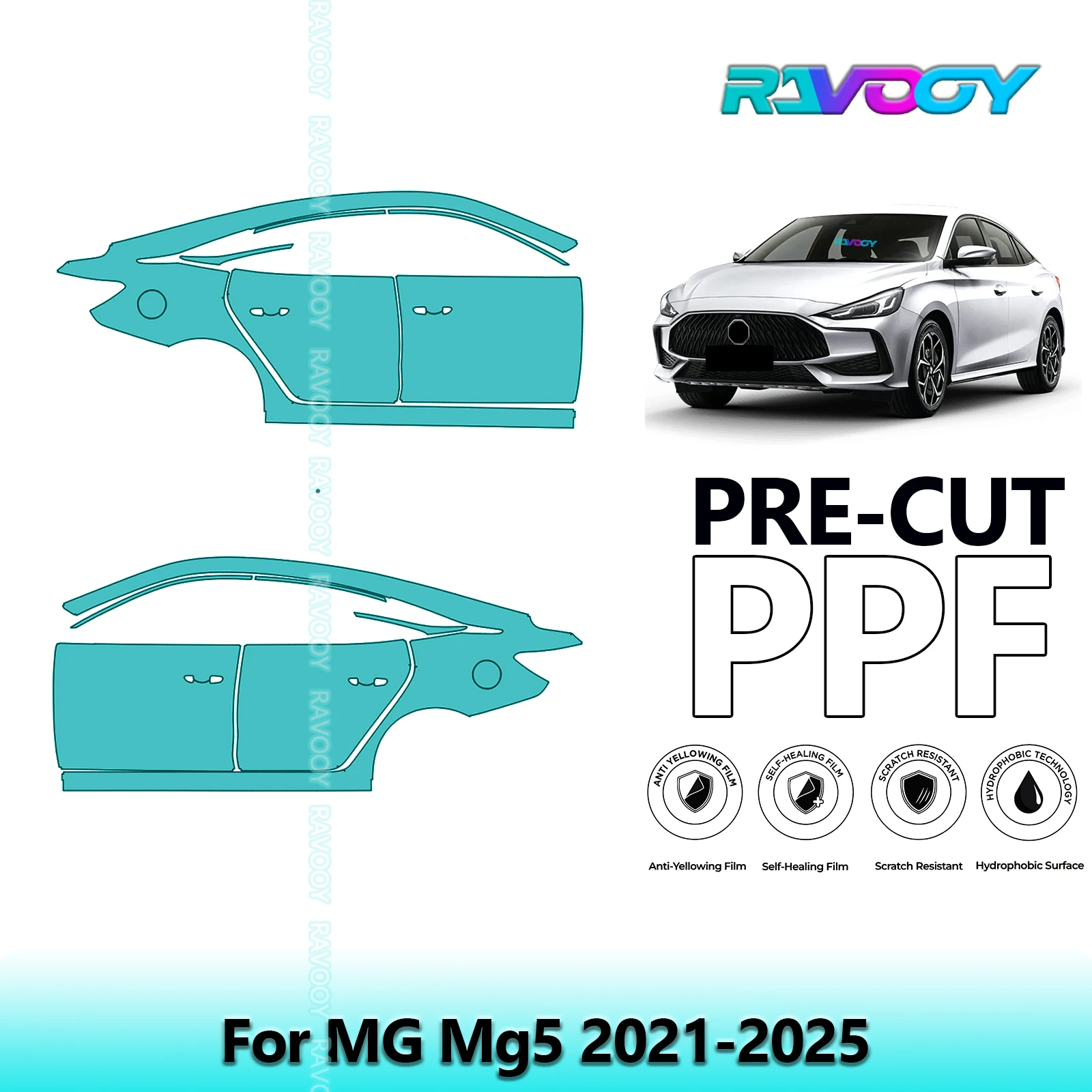 

For MG Mg5 2021-2025 8.5mil Clear Matte Pre-Cut PPF Door & A/B Pillar Kit TPU Paint Protection Film Set